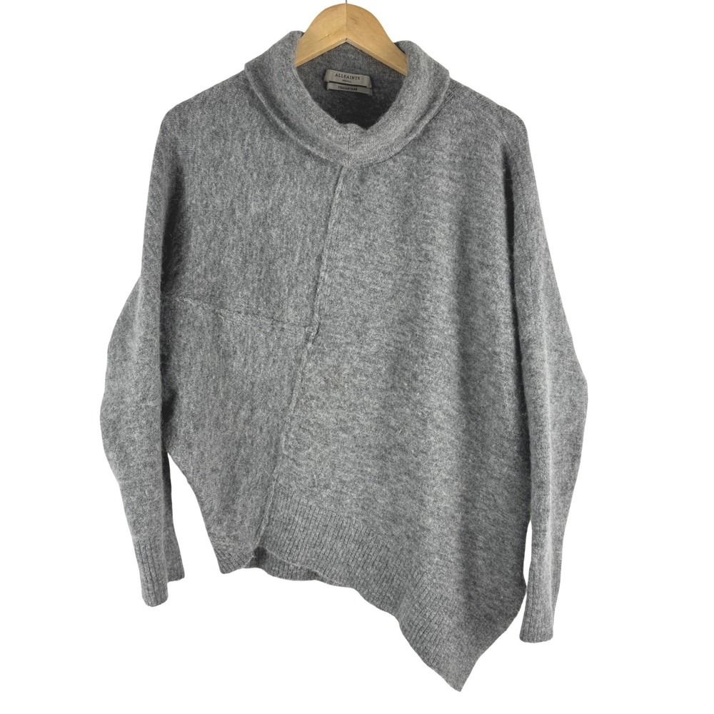 ALLSAINTS Italian Yarn Asymmetrical Cowl Neck Sweater Alpaca Wool Blend S Grey